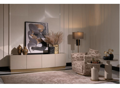 Living room Complete e Armchair Sideboard Side tables Set 4pcs Beige