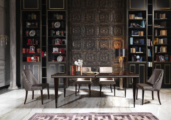 Dining corner Dining room Dining set Luxury Dining table Chairs Black Wood 7 pieces