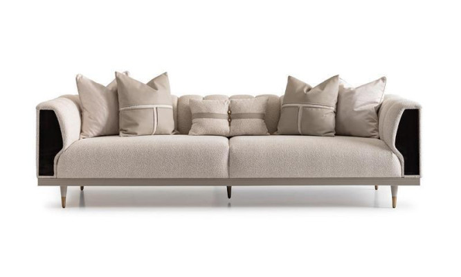 Luxury Three Seater Sofa 3 Seater Beige Upholstered Sofa Fabric Sofa Modern Sofa