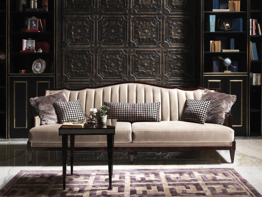 Fabric Sofa Sofa 4 Seater Gray Upholstered Sofa Four Seater Luxury Wood Design