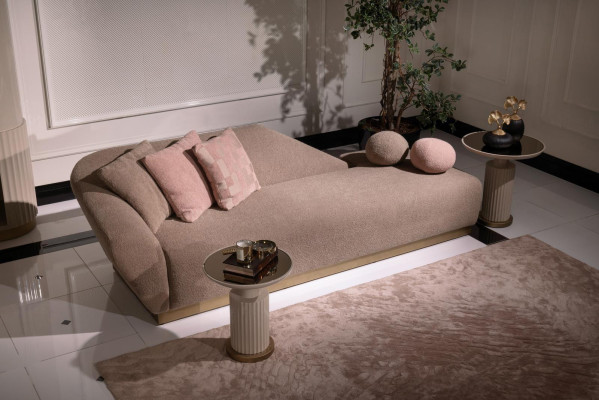 Chaise Longue Group Sofa Side tables Upholstery Fabric Modern 3-piece Set