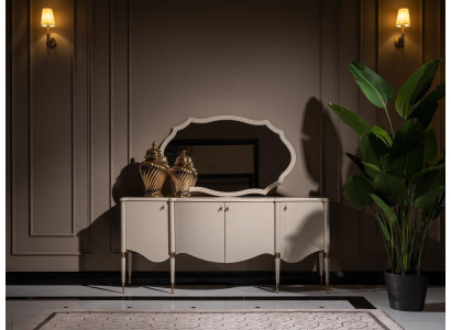 Group Sideboard with Mirror Sideboard Wardrobe Wood Beige Chest of drawers Set