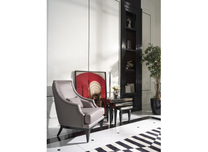 Complete e Armchair Living room Side tables Set 4-piece wing chair gray