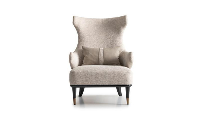 Luxurious Modern Wing Chair Armchair Single Seater Luxury Beige Fabric Modern Living room