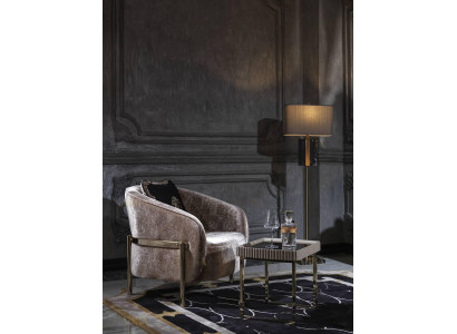 Living room Complete e Armchair Side table Beige Fabric Wing Chair Set