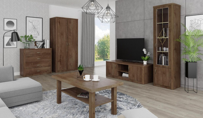 Living room Set Display case TV Chest of drawers Coffee table Chests of drawers Wardrobe Wood new 5 pcs.