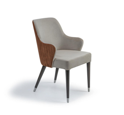 Luxury Chair with Armrests Gray Upholstered Seat Modern Dining room Designer Furniture