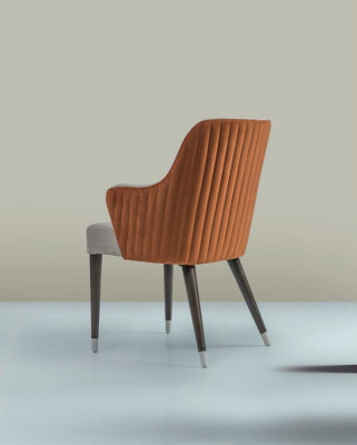Luxury Chair with Armrests Gray Upholstered Seat Modern Dining room Designer Furniture