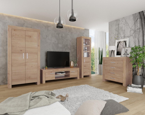 Living room Wall unit Set Group Suite Display case Chest of drawers 4pcs. Wood Furniture Shelf
