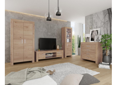 Living room Wall unit Set Group Suite Display case Chest of drawers 4pcs. Wood Furniture Shelf