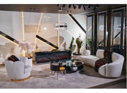 Luxurious White Living room Suite 3-Seater Armchair Round Coffee table