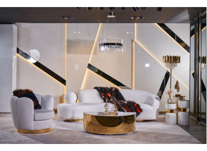 Modern sofa set white three-seater luxury armchair noble coffee table