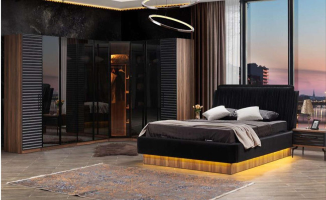 Brown-Black Bedroom Set Complete e Suite Bed 2x Bedside tables