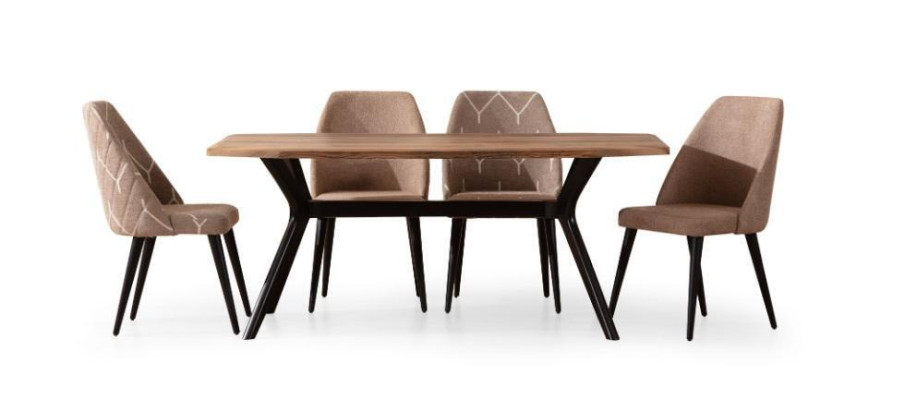 Modern Dining room Furniture Beige 3-Seater Dining table Luxury 4x Chairs Mirror