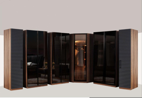 Bedroom Furniture Modern Corner Cabinet Luxurious Wood Wardrobe