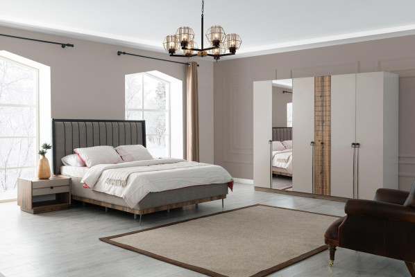 Bedroom Modern Suite Textile Double bed Wood Wardrobe 4pcs
