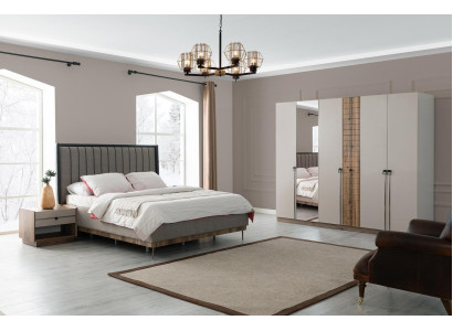 Bedroom Modern Suite Textile Double bed Wood Wardrobe 4pcs