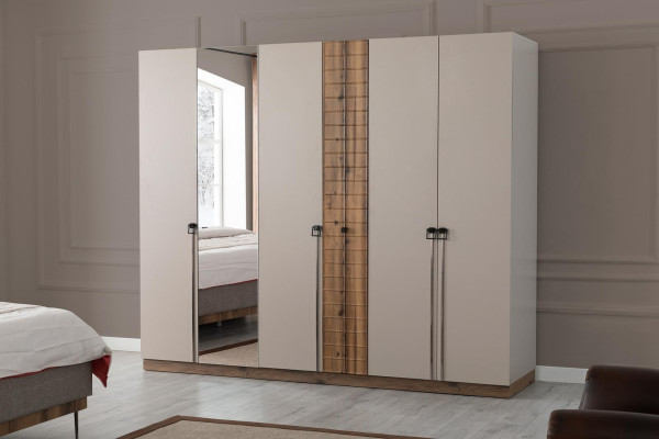 Bedroom Modern Suite Textile Double bed Wood Wardrobe 4pcs