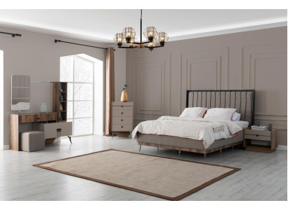 Gray Bedroom Suite Double bed 2x Bedside tables Wood Dressing table