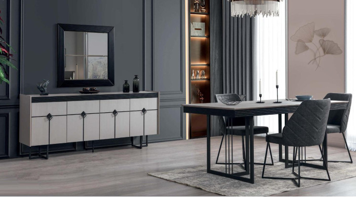 Dining room Set luxury Design Dining table Furnishings Sideboard with Mirror Complete