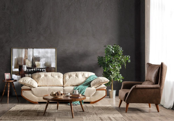 White and brown living room sofa set designer three-seater luxury armchair
