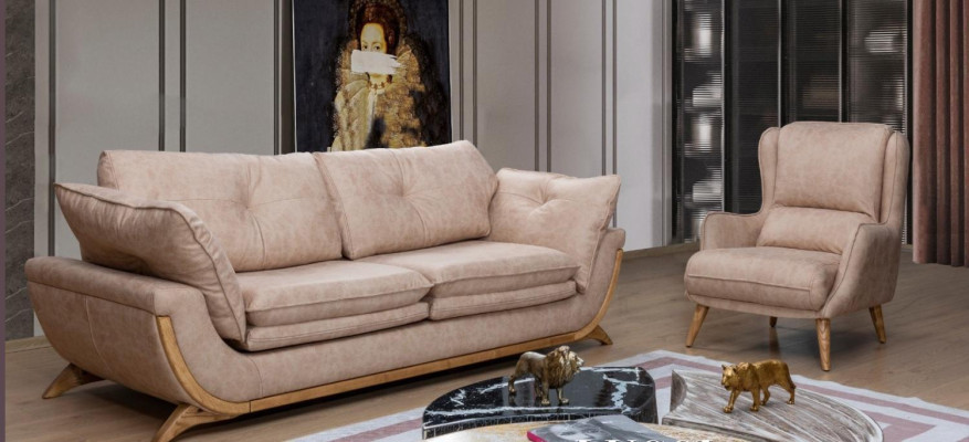 Beige Seating Set Luxury Sofas Designer Sofa set 3+1 Seater Furniture