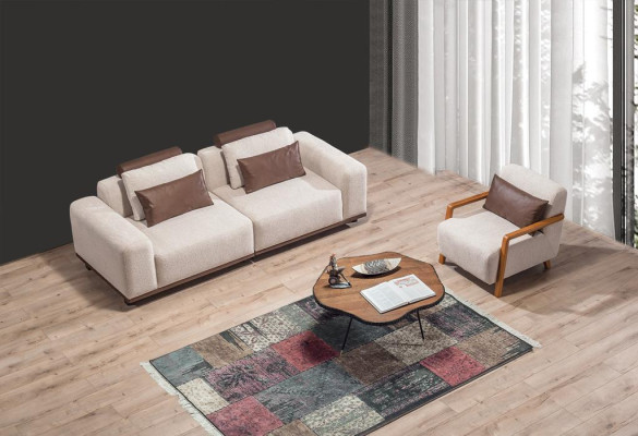 Beige living room sofa set exclusive r 2-seater textile armchair Upholstery Furniture