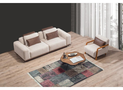 Beige living room sofa set exclusive r 2-seater textile armchair Upholstery Furniture