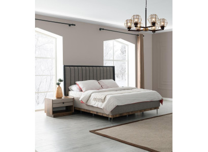 Gray Bedroom Set Luxury Bed 2x Bedside tables Stylish Suite