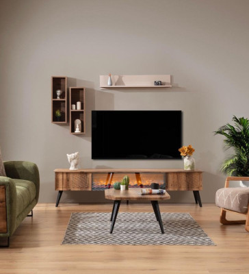 Living room wall furniture designer TV cabinet - lowboard TV shelf hanging shelves 3-piece set