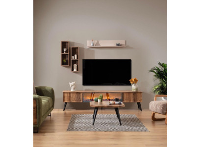 Living room wall furniture designer TV cabinet - lowboard TV shelf hanging shelves 3-piece set