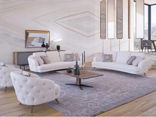 Modern Design Furniture Upholstered furniture Three Seater Sofas Luxury 2x Armchair Coffee table