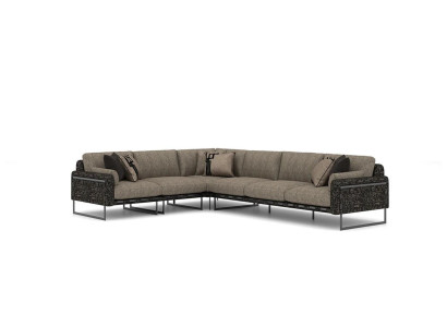 Living room Suite Corner sofa L-shape Furnishings Luxus Furniture Brau new Textile