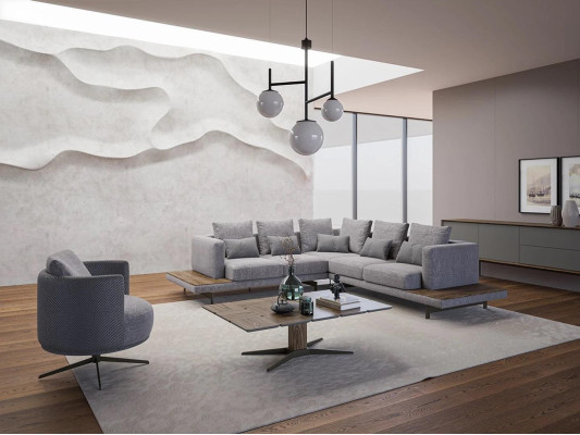 Living room Suite 3-piece Textile Sofa Couch L-shape new Coffee table Luxury Furniture