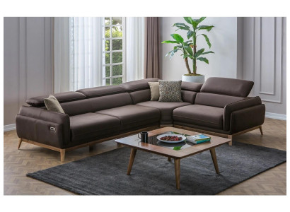 Luxury Complete Living room Leather Corner sofa L-shape Suite Furnishings Coffee table