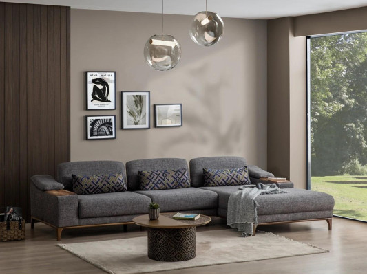 Living room Luxury Gray Corner sofa L-shape Upholstered furniture Textile Suite Modern Design