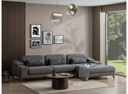 Living room Luxury Gray Corner sofa L-shape Upholstered furniture Textile Suite Modern Design