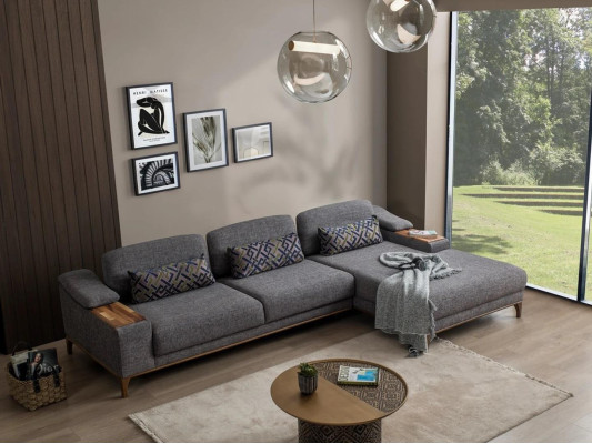 Living room Luxury Gray Corner sofa L-shape Upholstered furniture Textile Suite Modern Design