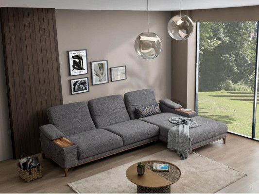 Living room Luxury Gray Corner sofa L-shape Upholstered furniture Textile Suite Modern Design
