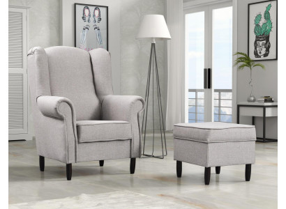 Armchair Stool Side Desig Wing Chair Set Suite Upholstery Relax TV 2-piece