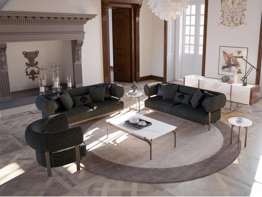 Black Set Sofa set 2x Sofa Two-seater Upholstered furniture Luxury Armchair new