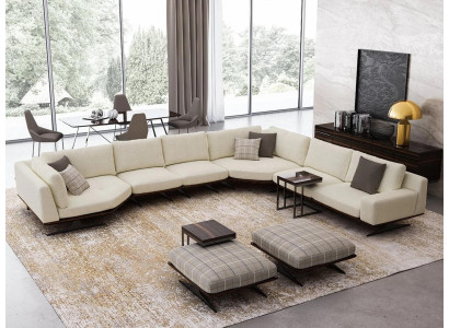 Living room set 5 pieces corner sofa L-shape 2x stool suite design 2x side table