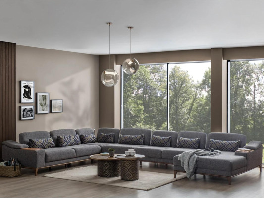 Design Corner sofa U-shape Couch Modern Textile Suite Gray Upholstered furniture new