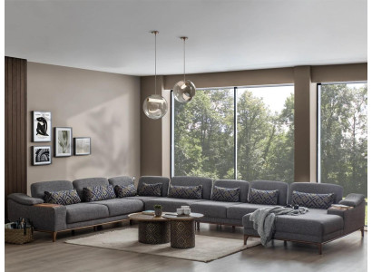 Design Corner sofa U-shape Couch Modern Textile Suite Gray Upholstered furniture new