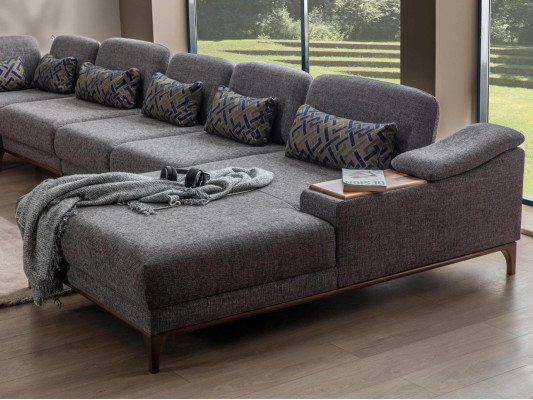 Design Corner sofa U-shape Couch Modern Textile Suite Gray Upholstered furniture new
