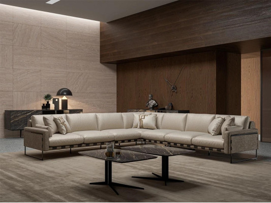 Luxury Corner sofa Couch Living room Sofa Upholstery Seat L-shape Suite 2x Coffee table
