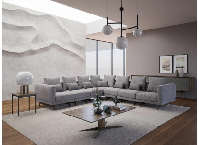 new Complete Furniture Corner sofa L-shape Textile Furnishings Living room Wood Coffee table