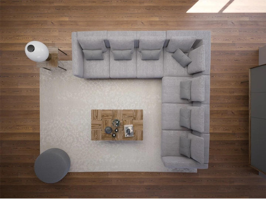 new Complete Furniture Corner sofa L-shape Textile Furnishings Living room Wood Coffee table
