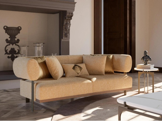 Design Beige Sofa Two-seater Couch Luxury Furniture Textile Furnishings Upholstered furniture
