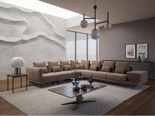 Luxury Designer Complete Sofa Couch L-shape Furnishings Wood Coffee table new